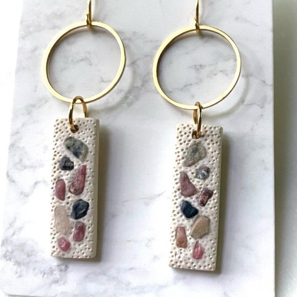 Handmade Polymer clay earrings with gem stones - Picture 3 of 3